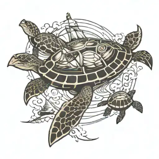 Turtle With 2 Ships Sailing Towards
