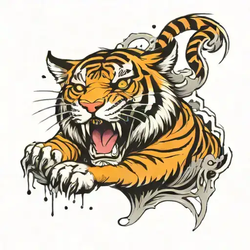 Tiger With Time Dial In Mouth Open