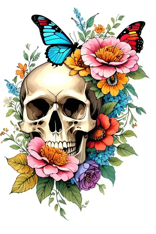 Flowers And Butterflies Skulls Surrounded