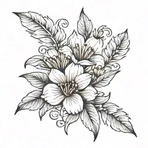 Fine Line March Birthflower Incorporating Handlettered Word In Place Of Stem