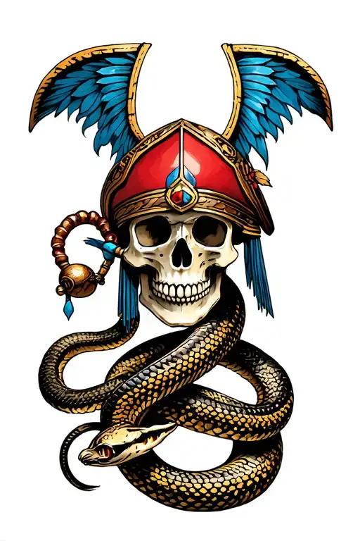 Conquistador Skull With Rattle Snake Intertwined