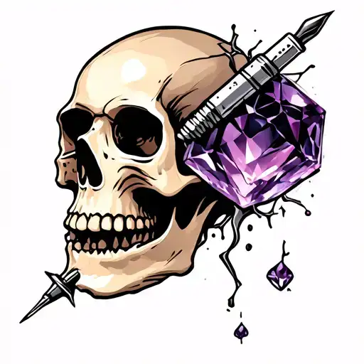 Amethyst And Broken Hypodermic Needle With Skull On