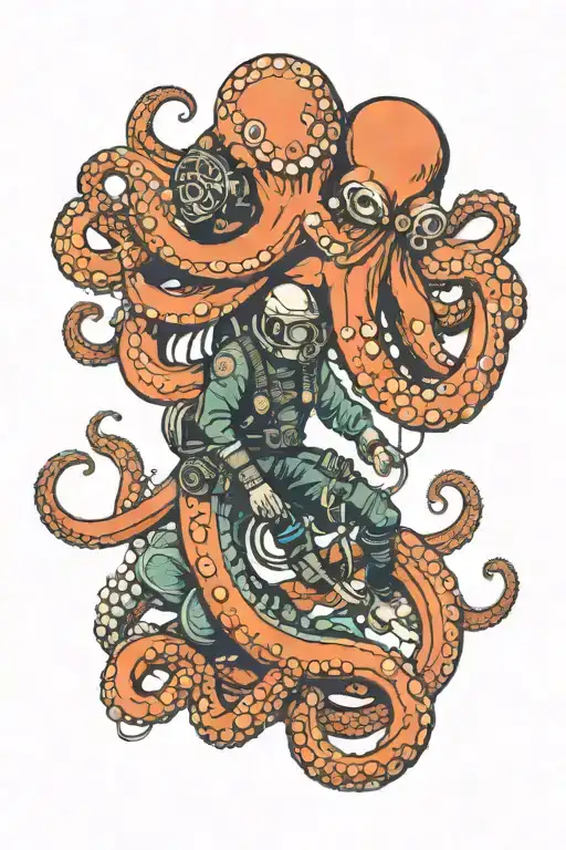 Deep Sea Diver Wrestling A Giant Octopus Driving A Hotrod