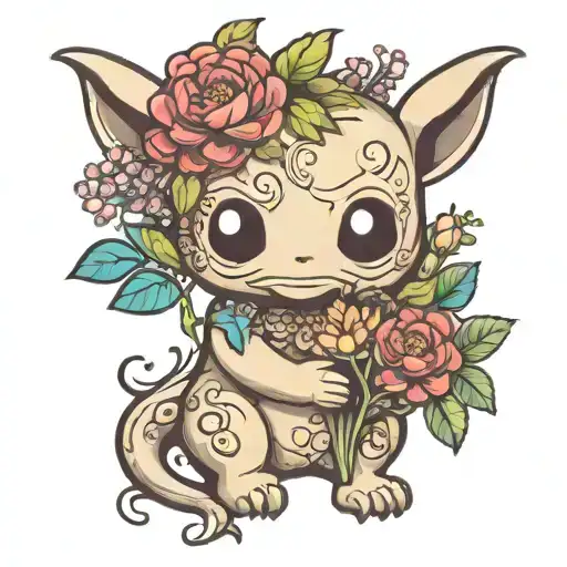 Cute Little Monster Holding A Bouquet Of Wildflowers