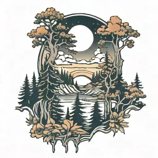 Forest Landscape With Rising Sun Rising