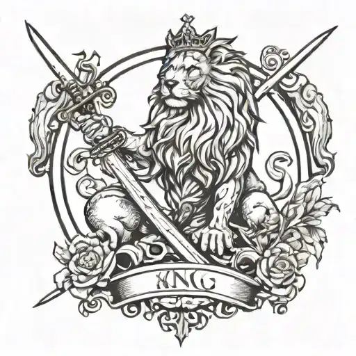 Tattoo With King Of Swords A Lion And Eagle