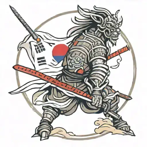 South Korea Flag With Samurai Warrior