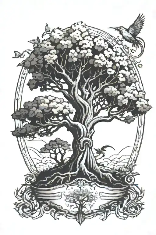 Tree Of Life With Cherubim Guarding It In The Background