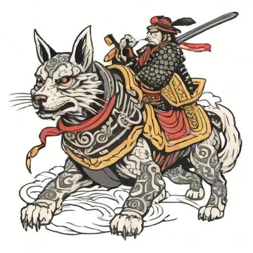 Traditional Samurai With Head Of Dog