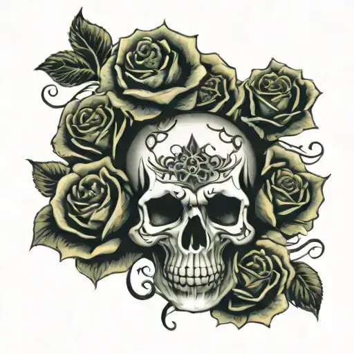 Prasad Image With Skull And Roses Intertwined