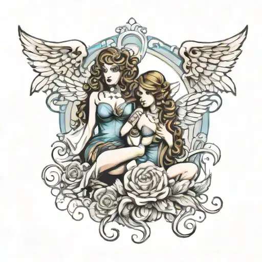 Libra And Leo Sexy Angel And Cory Combined Tattoo Design