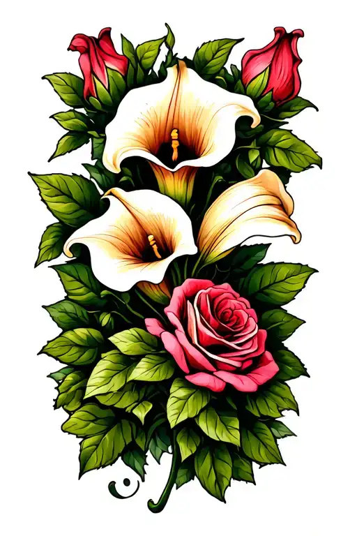 Calla Lily And Rose Vine
