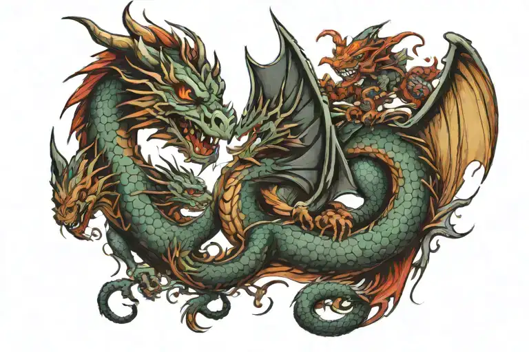 A European Dragon Protecting A Family Of A Boy A Girl And The Mother