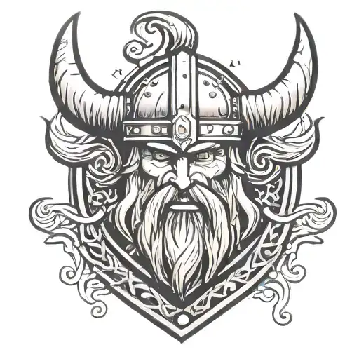 Cartoon Low Detail Viking Head In The Shape Of A Shield Like A Futbol Logo