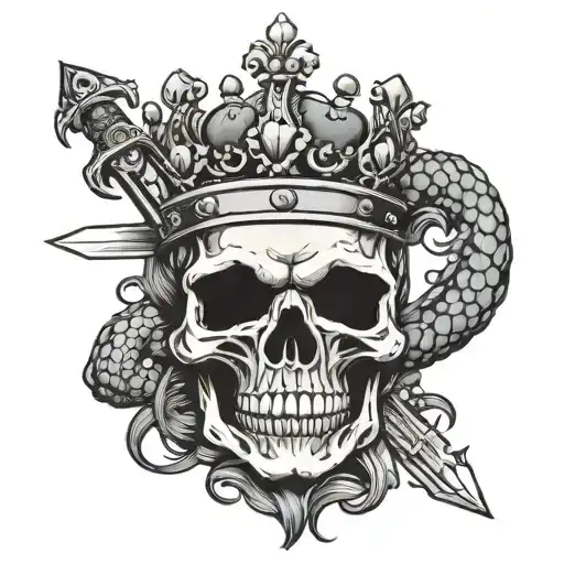 Skull With Crown With Sword Through It And A Snake