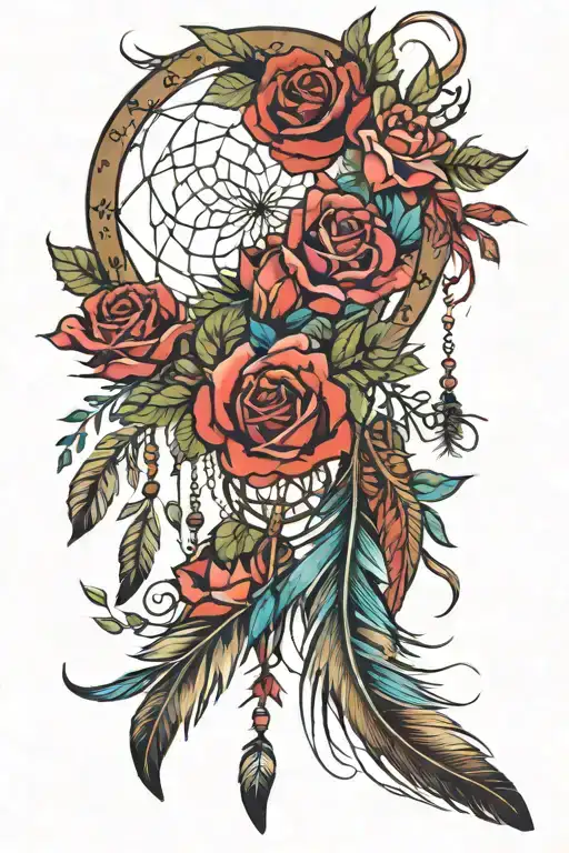 Love Roses Feather Dream Catcher Entangled In A Beautiful Unique Colourful