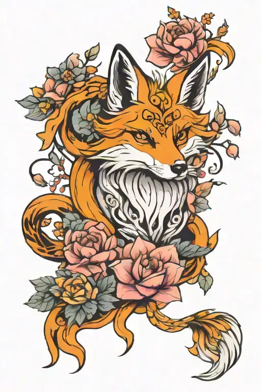 Nine-tailed Fox In Flowers