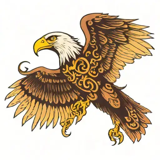Eagle Flying With Tantra Simbols