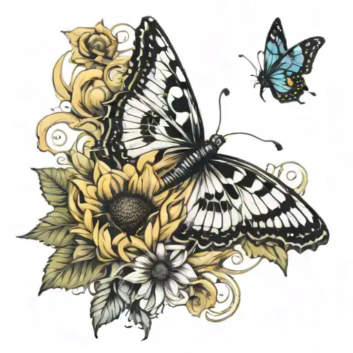 Sunflower And Butterfly Merged Together