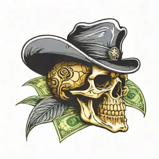 Skull With Mafia Hat Figure Counting Money