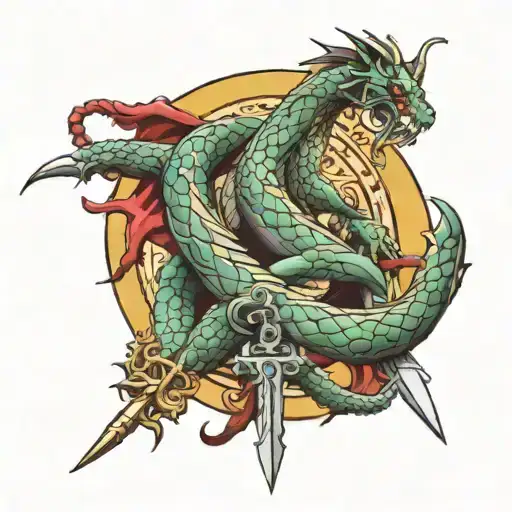 Michael Sword And Rosary Wrapped Evenly With Dragon Aspects