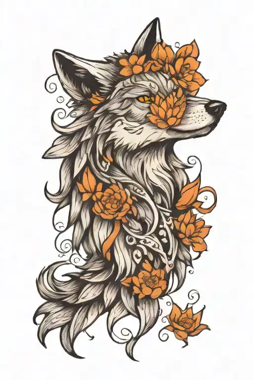 Wolf Head Flowers Lotus Mandala Design Inspired