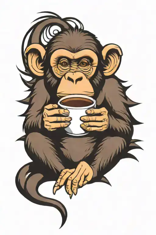 Comic Monkey Drinking Coffee