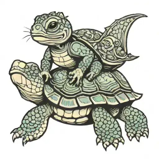 Grogu Riding A Turtle Playing