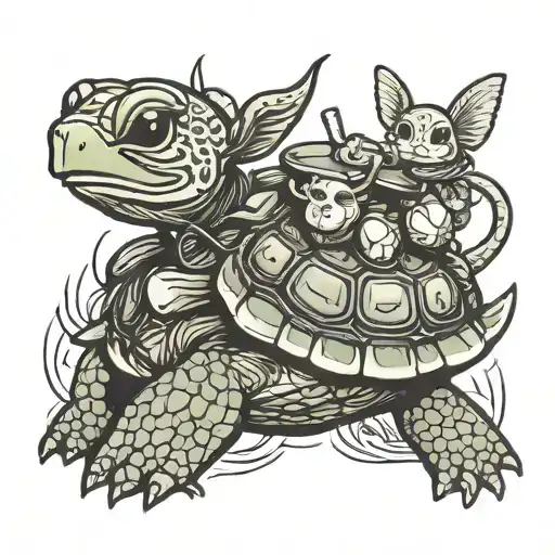 Grogu And A Turtle Riding
