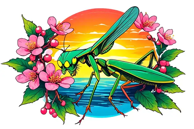 Nature Mantis Cherry Blossom Insect Sunset