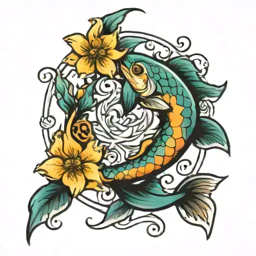 Pisces Sign And Flower Without Fish