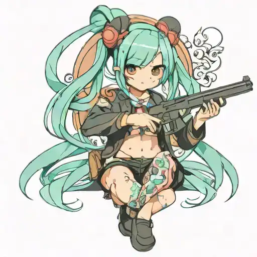 Hastune Miku With A Gun And Cigar