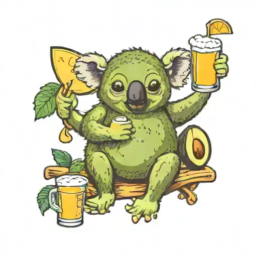 Funny Avocado With Legs And Arms Sitting On A Koala Bear Holding A Beer