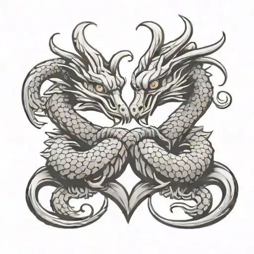 Two Headed Dragon Duck Necks Forming A Heart Shape Tattoo