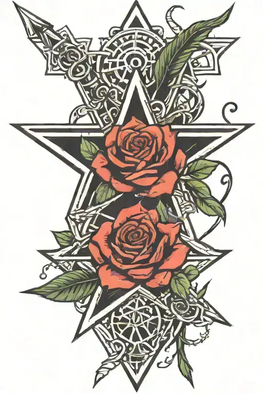 Heptagram Star And Rose Intertwined Arrow Going