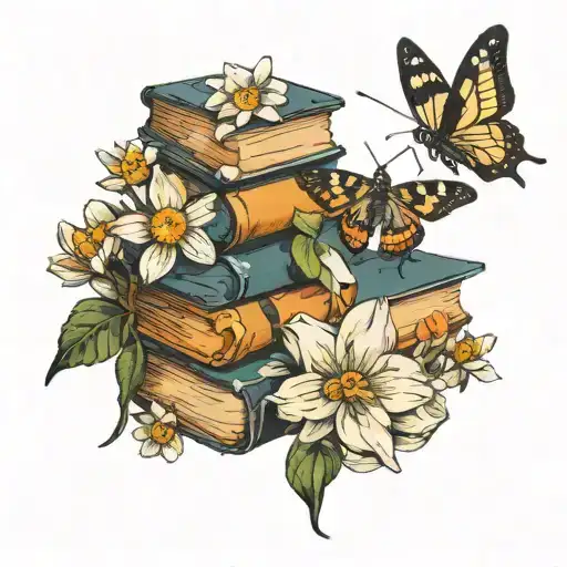 Narcissus Flower Daisy Flower Butterfly Mosquito Book Stack
