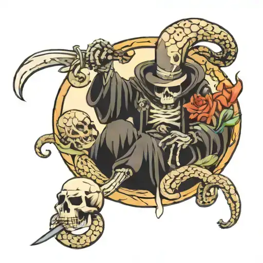 Skull Snake Grim Reaper Holding