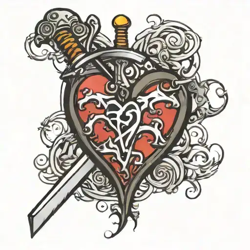 A Tatto Of A Sword Going Through A Borken Heart For Men