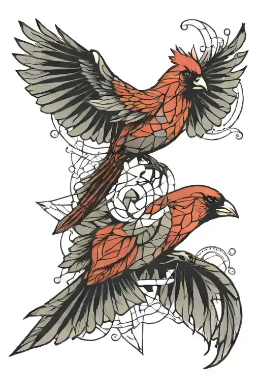 Geomtetric Pattern Fading Away With Red Cardinal Above Taking Flight