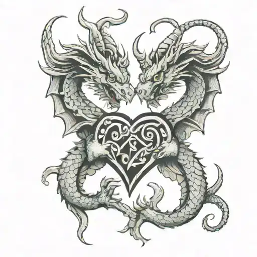 Two Headed Dragon Necks Forming A Heart Tattoo