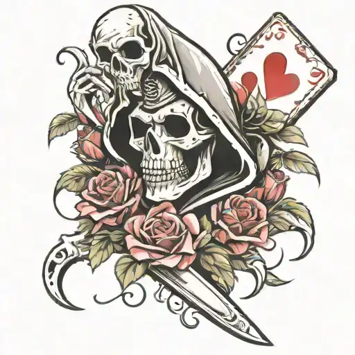 Reaper With Roses And Cards