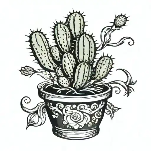 Classic Cactus In A Decorated Pot