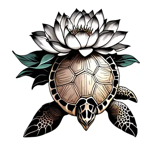 Sea Turtle With Lotus Flower