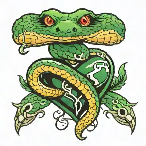 Snake Wrapped Around Green Heart With A 4 Inside Of It