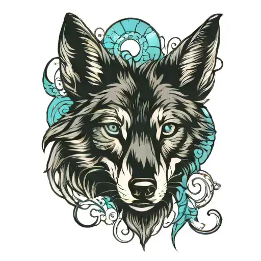 Black Wolf With Aqua Eyes