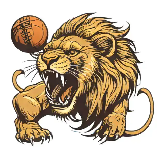 A Lion Roaring While Holding A Football In Its Mouth