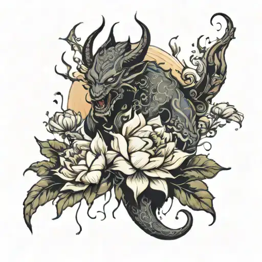 Sleeve Of Devil Falling To Lake Lotus Flowers Around