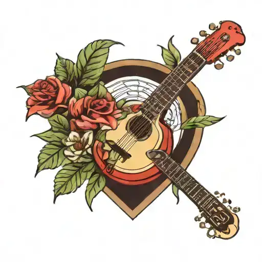 Sage Leaves And Scarlet Begonias Around A Harp Guitar