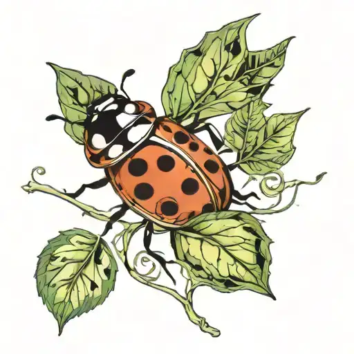Ladybug On A Leaf Intertwined With Vines Wrapped