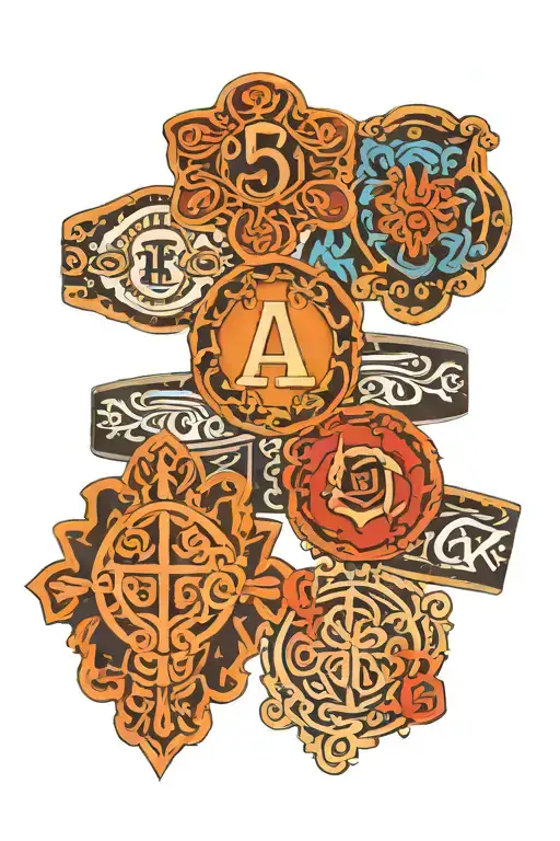 5 Armbands With Each One Getting Smaller And They All Have A Gap With A Different Letter In Each